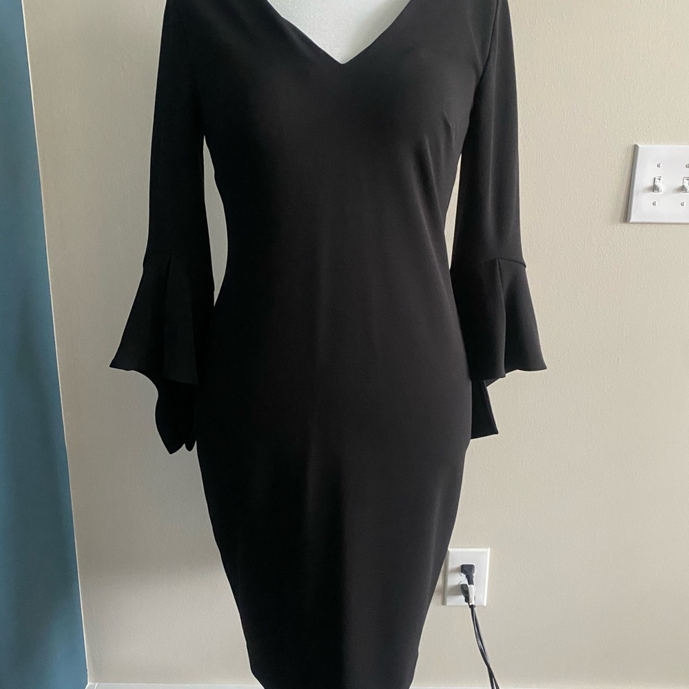 Calvin Klein Black Sheath Dress with Bell Sleeves